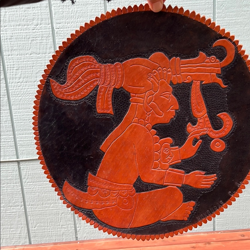 Hecho A Manor leather wall art tooled 15”